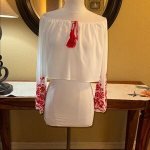 White Embroidered Crop Top